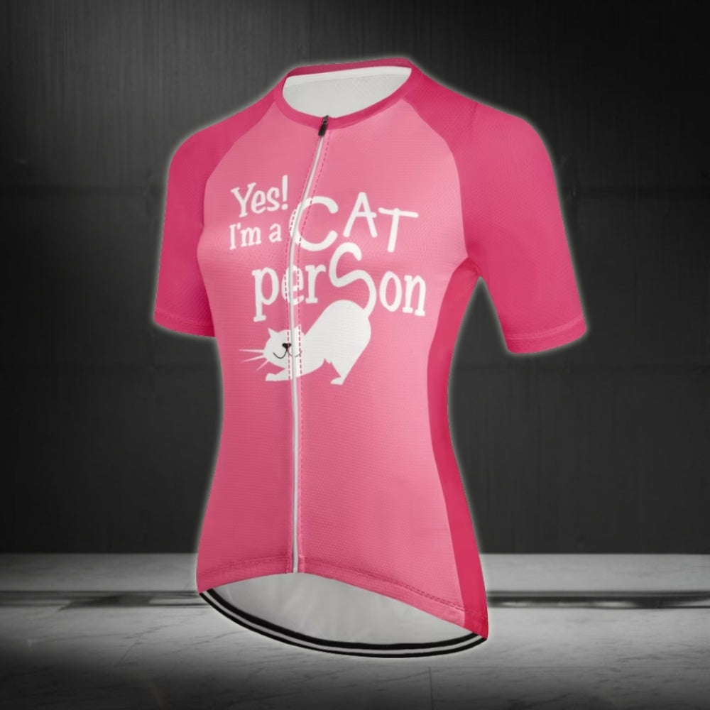 Yes I'm A Cat Person Women's Pink Cycling Short Sleeve Jersey, Cat Cycling Jersey For Ladies CE0020