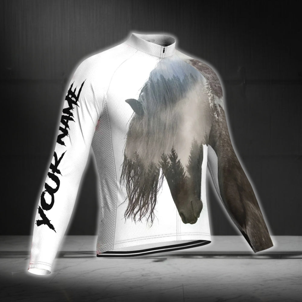 Custom Name Horse Men's Cycling Long Sleeve Jersey, Custom Horse Cycling Jerseys CG0336