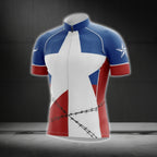 Blue Red And White Texas Flag Cycling Short Sleeve Jersey For Men, Texas Cycling Jerseys CG0560