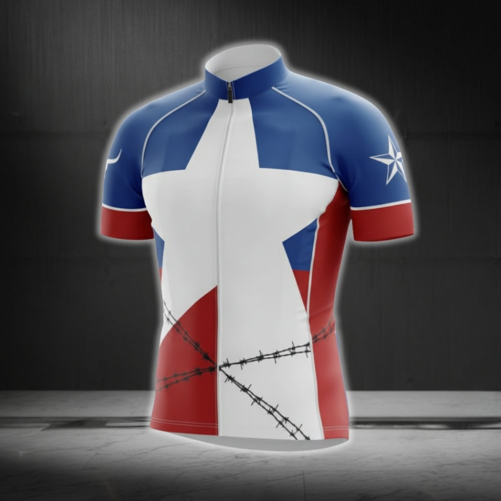 Blue Red And White Texas Flag Cycling Short Sleeve Jersey For Men, Texas Cycling Jerseys CG0560