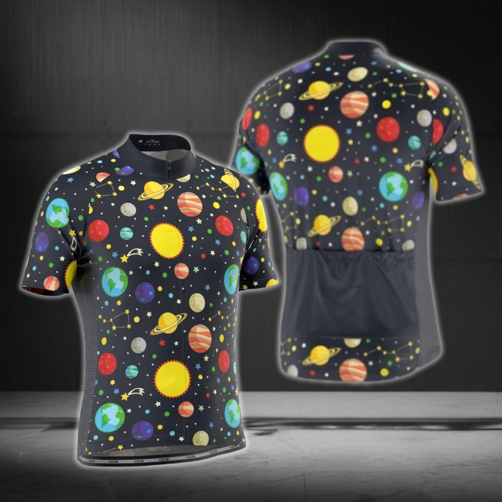Multicolor Planet Cycling Short Sleeve Men's Jersey, Planet Cycling Jerseys CG0437