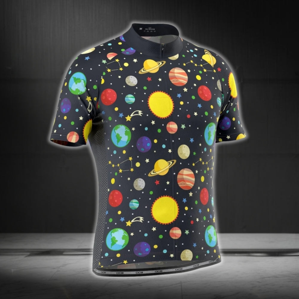 Multicolor Planet Cycling Short Sleeve Men's Jersey, Planet Cycling Jerseys CG0437