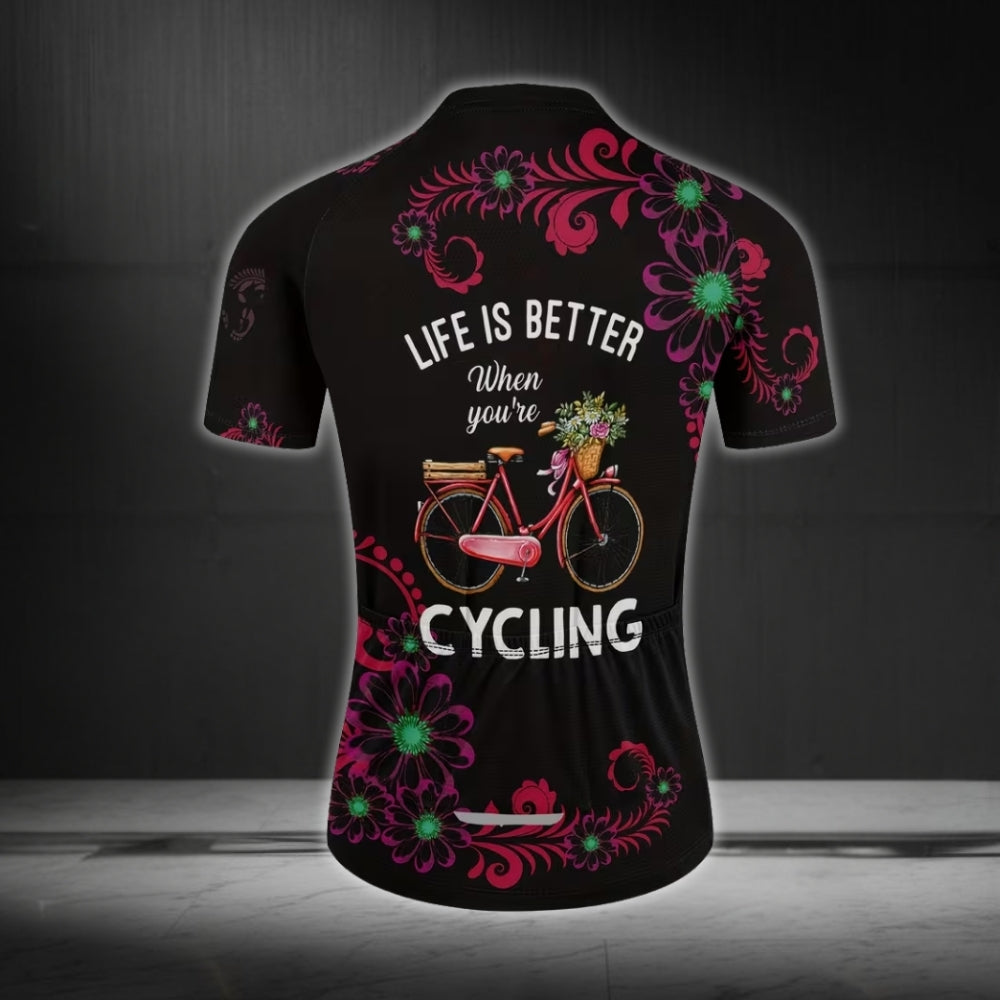 Life Is Better When You're Cycling Women's Floral Cycling Short Sleeve Jersey, Women's Cycling Jerseys CE0021