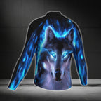 Blue Wolf Long Sleeve Men's Cycling Jersey, Wolf Cycling Jerseys CG0337