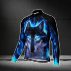 Blue Wolf Long Sleeve Men's Cycling Jersey, Wolf Cycling Jerseys CG0337