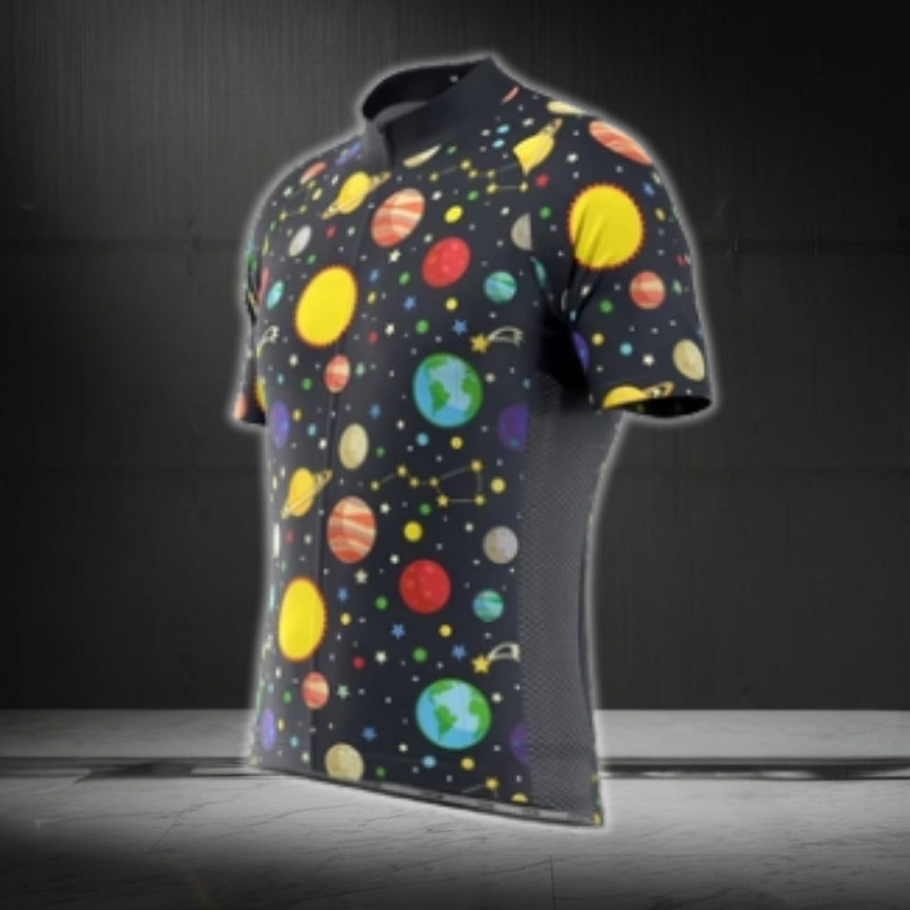 Multicolor Planet Cycling Short Sleeve Men's Jersey, Planet Cycling Jerseys CG0437