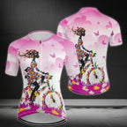 Floral Bicycle Women's Cycling Short Sleeve Jersey, Floral Cycling Jersey For Women CE0022