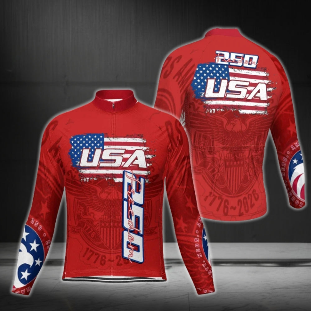 Custom USA 250 Freedom Cycling Long Sleeve Jersey For Men, Custom Independence Day Cycling Jerseys CG0338