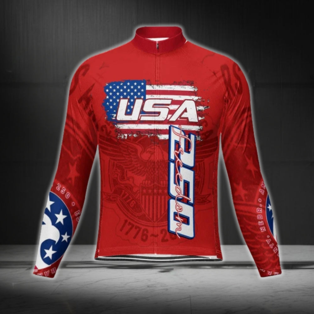 Custom USA 250 Freedom Cycling Long Sleeve Jersey For Men, Custom Independence Day Cycling Jerseys CG0338