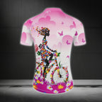 Floral Bicycle Women's Cycling Short Sleeve Jersey, Floral Cycling Jersey For Women CE0022