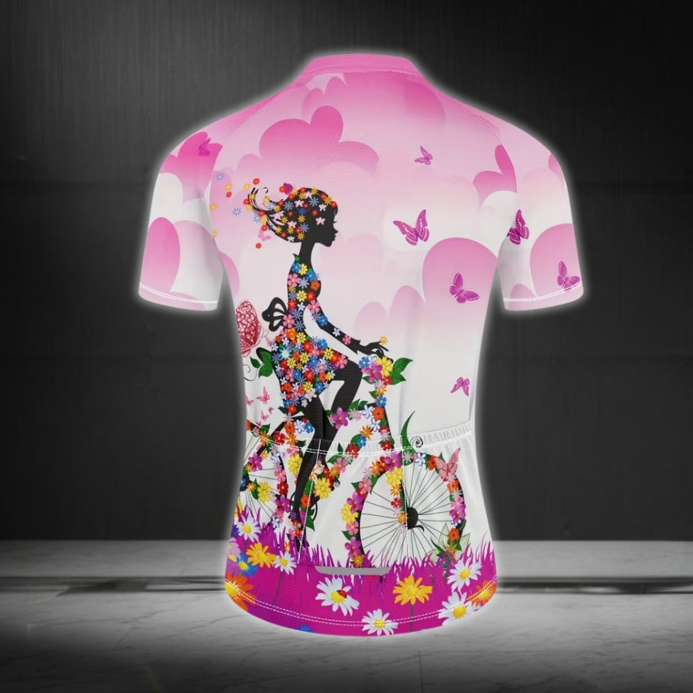 Floral Bicycle Women's Cycling Short Sleeve Jersey, Floral Cycling Jersey For Women CE0022