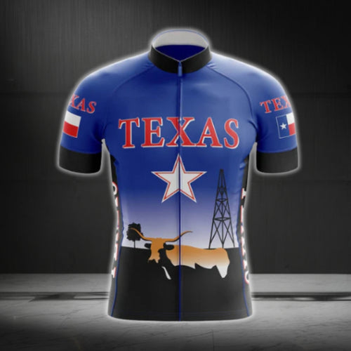 Blue And Black Texas Cycling Short Sleeve Jersey For Men, Texas State Cycling Jerseys CG0562