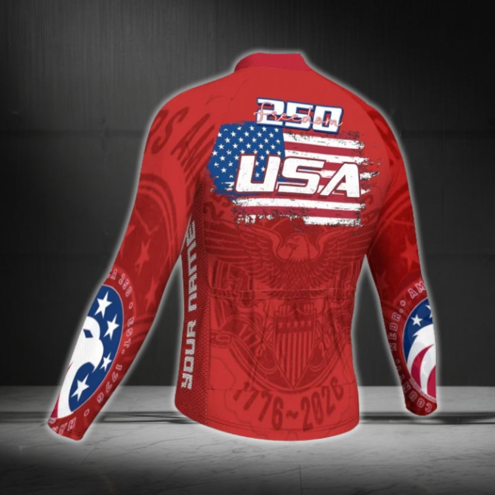 Custom USA 250 Freedom Cycling Long Sleeve Jersey For Men, Custom Independence Day Cycling Jerseys CG0338