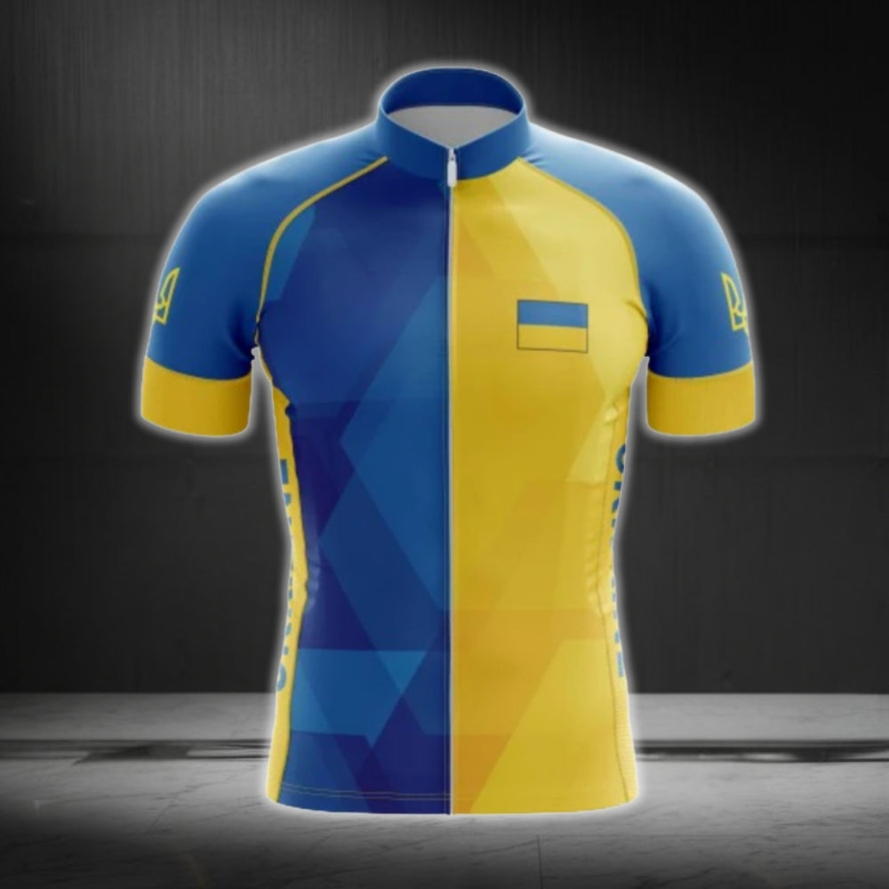 Blue And Yellow Ukraine Flag Cycling Short Sleeve Jersey For Men, Ukraine Cycling Jerseys CG0618