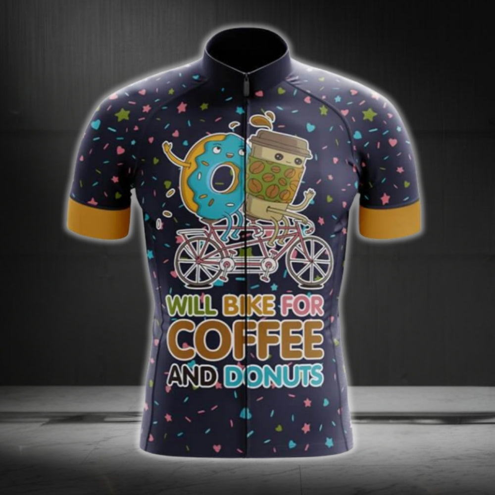 Will Bike For Coffee And Donuts Men's Cycling Short Sleeve Jersey, Coffee And Donuts Cycling Jerseys CG0466
