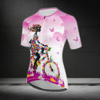 Floral Bicycle Women's Cycling Short Sleeve Jersey, Floral Cycling Jersey For Women CE0022