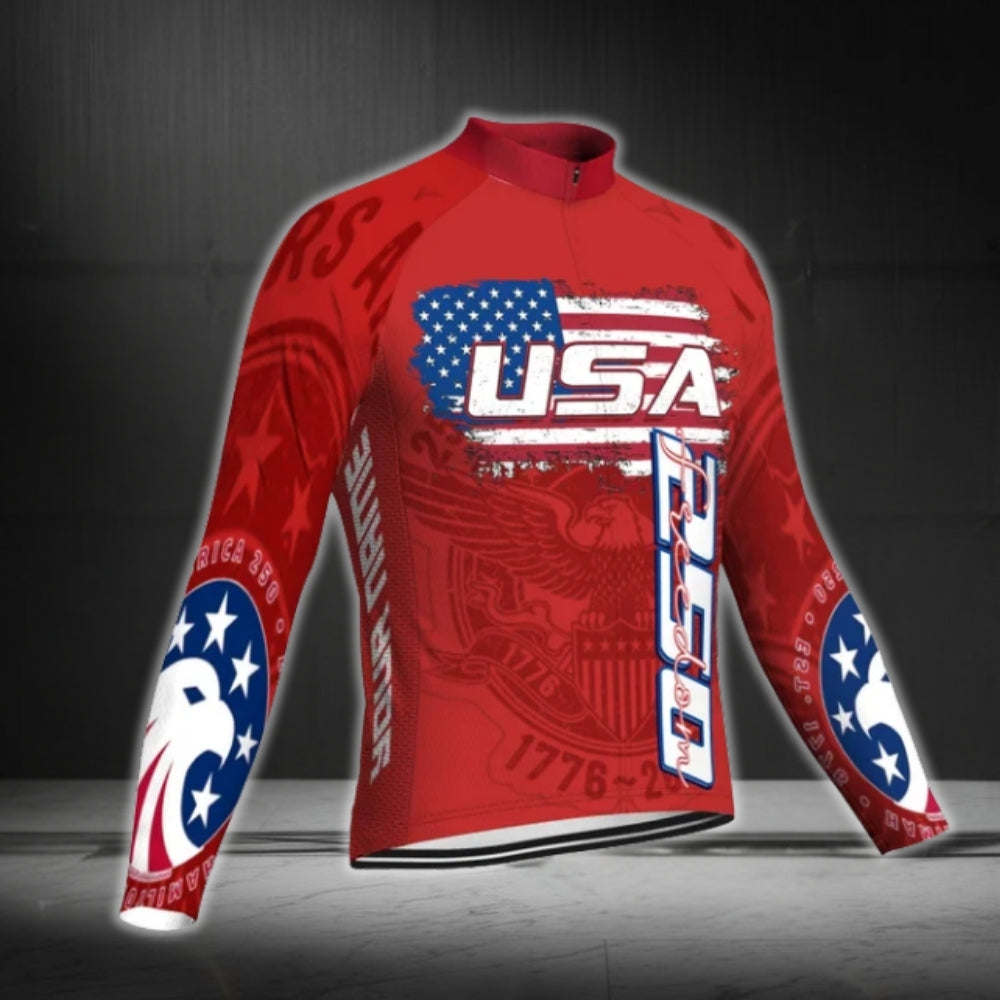 Custom USA 250 Freedom Cycling Long Sleeve Jersey For Men, Custom Independence Day Cycling Jerseys CG0338
