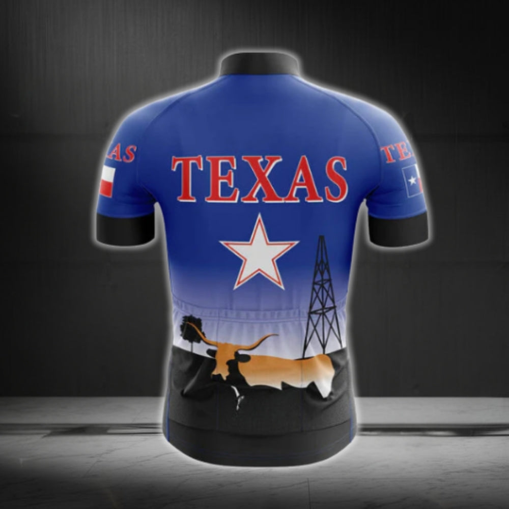 Blue And Black Texas Cycling Short Sleeve Jersey For Men, Texas State Cycling Jerseys CG0562