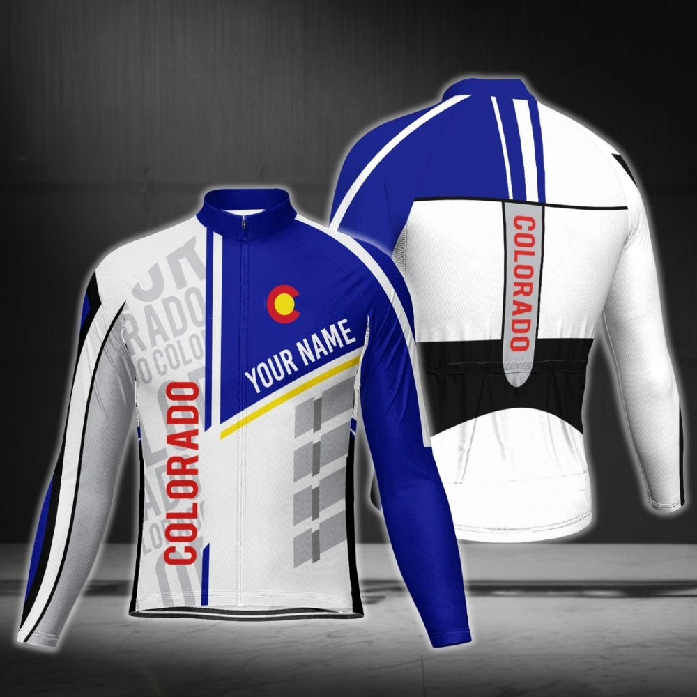 Colorado Flag Custom Name Cycling Long Sleeve Men's Jersey, Custom Colorado Cycling Jerseys CG0340