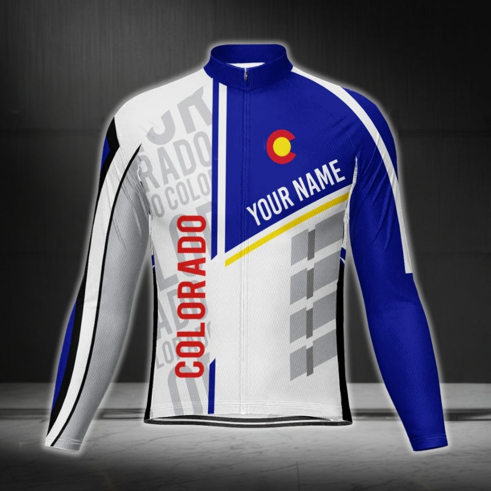 Colorado Flag Custom Name Cycling Long Sleeve Men's Jersey, Custom Colorado Cycling Jerseys CG0340