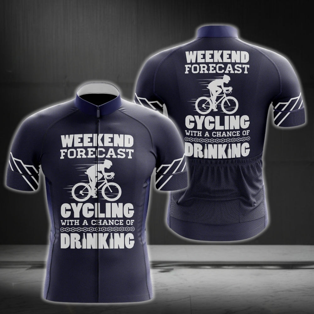 Weekend Forecast Cycling With A Chance Of Drinking Men's Short Sleeve Cycling Jersey, Funny Drinking Cycling Jerseys CG0214