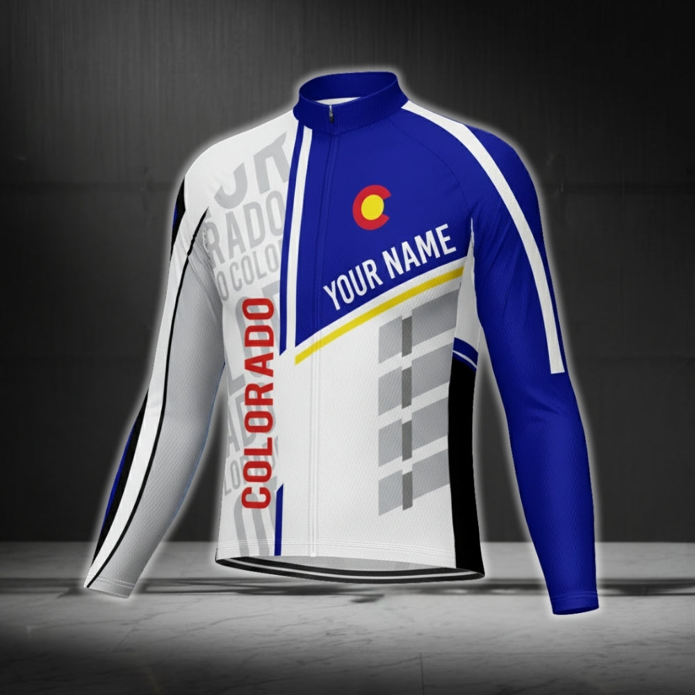 Colorado Flag Custom Name Cycling Long Sleeve Men's Jersey, Custom Colorado Cycling Jerseys CG0340