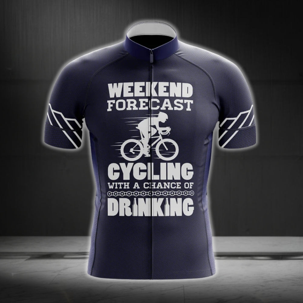 Weekend Forecast Cycling With A Chance Of Drinking Men's Short Sleeve Cycling Jersey, Funny Drinking Cycling Jerseys CG0214