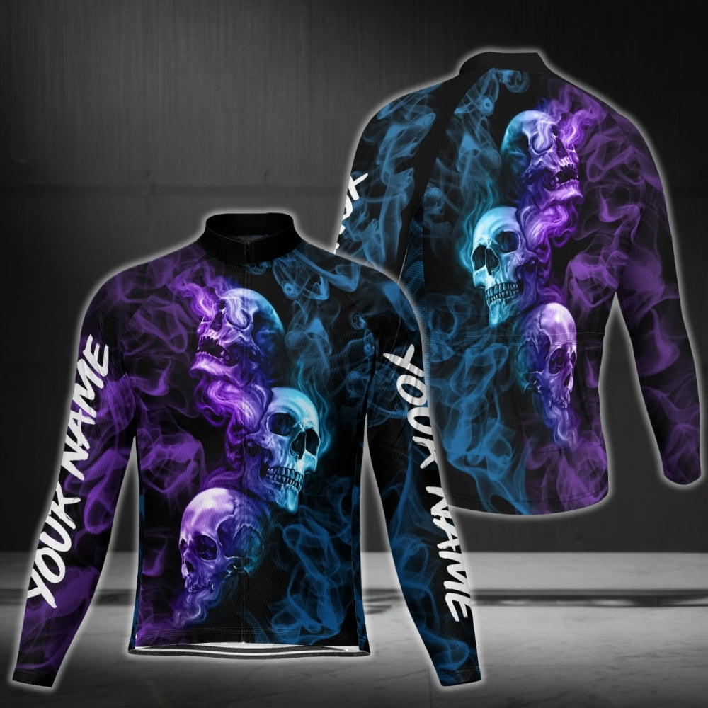 Custom Smoke Skull Cycling Long Sleeve Jersey For Mens, Custom Skull Cycling Jerseys CG0341