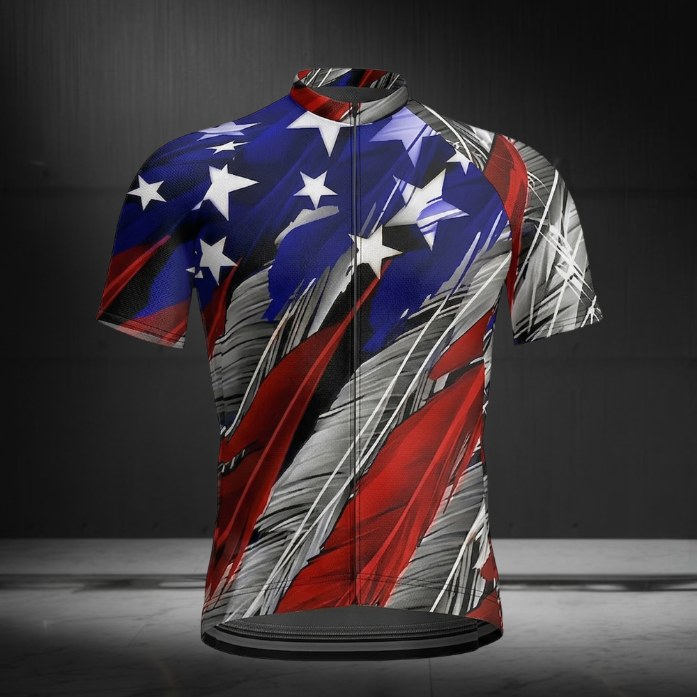 Grunge American Flag Cycling Short Sleeve Jersey For Men, Patriotic Cycling Jersey CZ0148