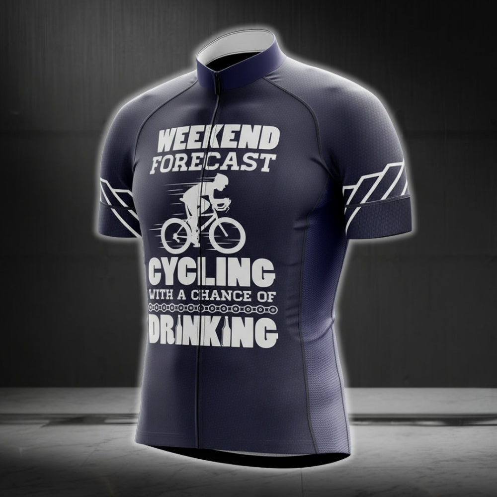 Weekend Forecast Cycling With A Chance Of Drinking Men's Short Sleeve Cycling Jersey, Funny Drinking Cycling Jerseys CG0214