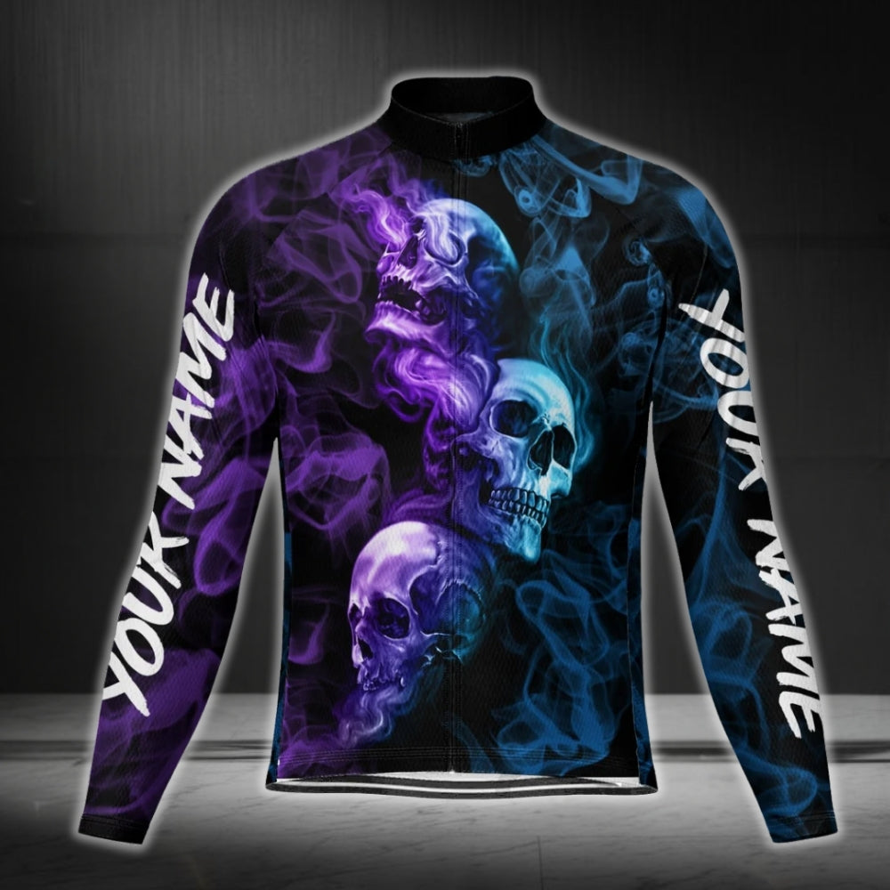Custom Smoke Skull Cycling Long Sleeve Jersey For Mens, Custom Skull Cycling Jerseys CG0341