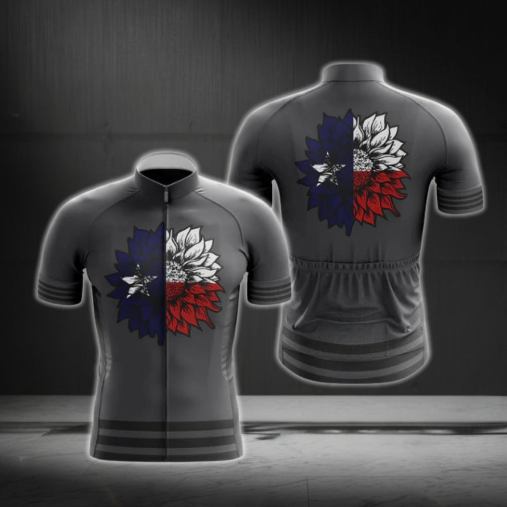 Texas Flag Sunflowers Men's Cycling Short Sleeve Jersey, Texas State Cycling Jerseys CG0564