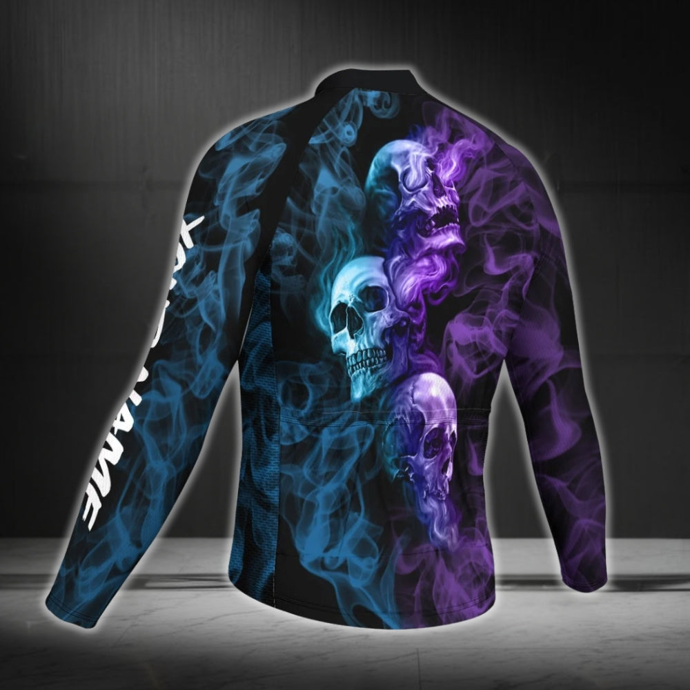 Custom Smoke Skull Cycling Long Sleeve Jersey For Mens, Custom Skull Cycling Jerseys CG0341