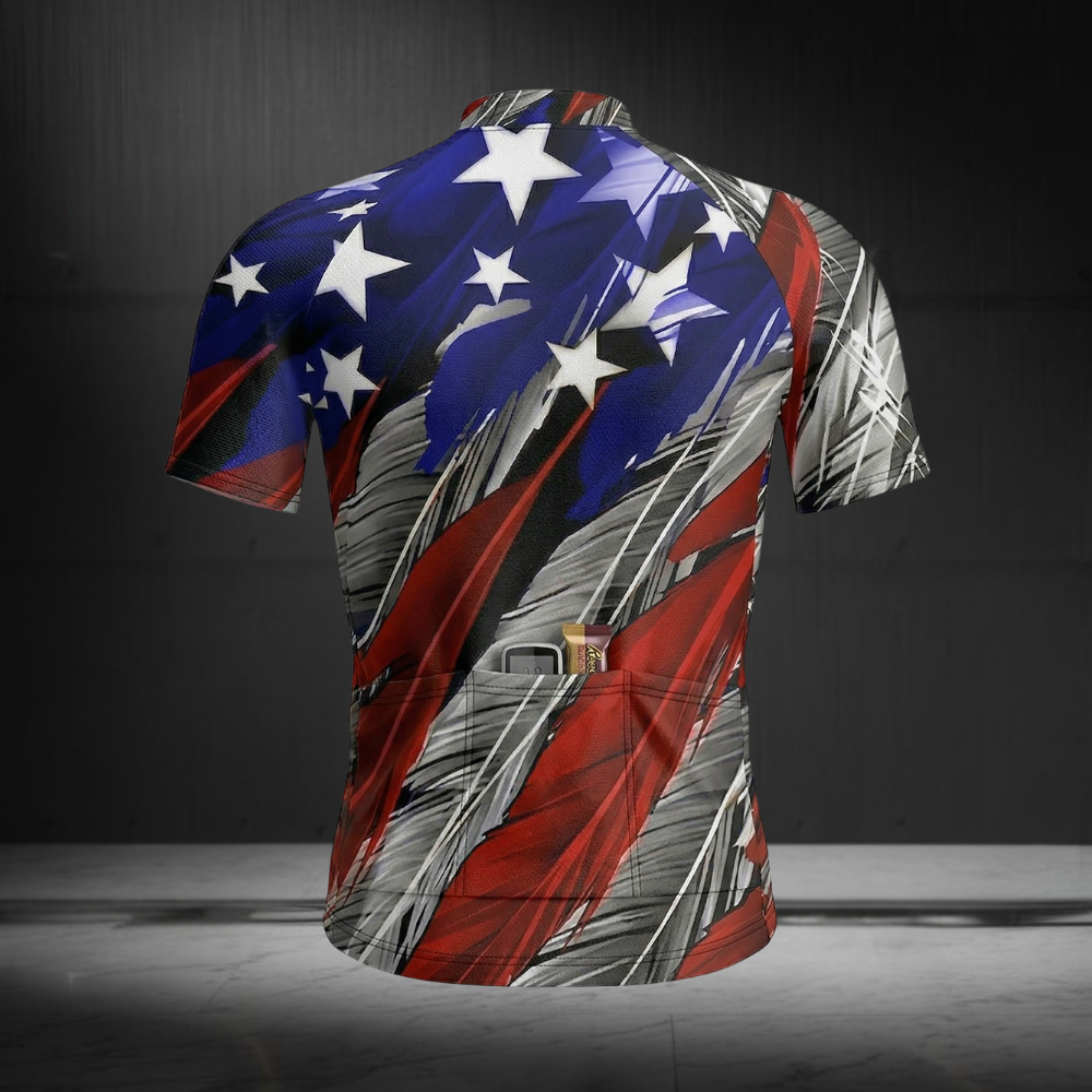 Grunge American Flag Cycling Short Sleeve Jersey For Men, Patriotic Cycling Jersey CZ0148