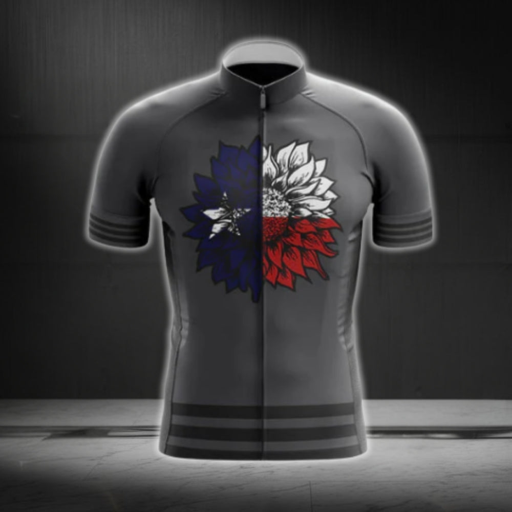 Texas Flag Sunflowers Men's Cycling Short Sleeve Jersey, Texas State Cycling Jerseys CG0564