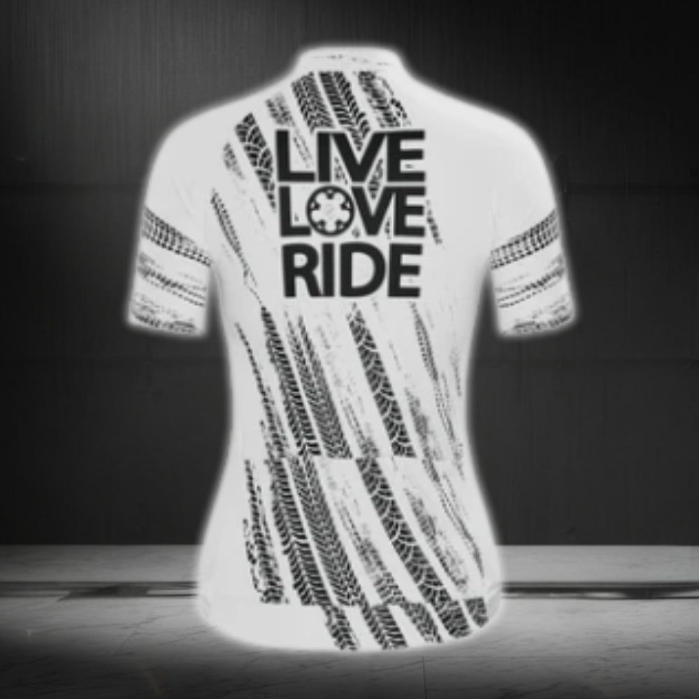 Live Love Ride Short Sleeve Men's Cycling Jersey, Black And White Cycling Jerseys For Men CG0440