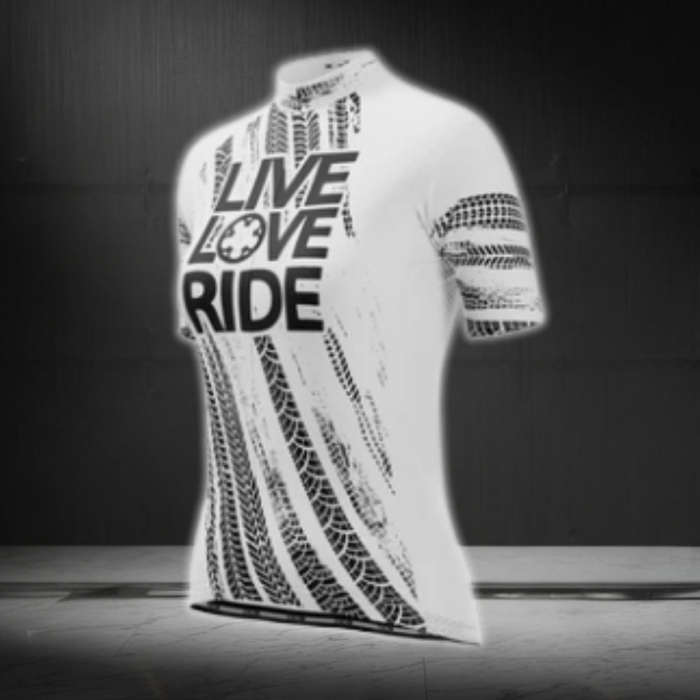 Live Love Ride Short Sleeve Men's Cycling Jersey, Black And White Cycling Jerseys For Men CG0440