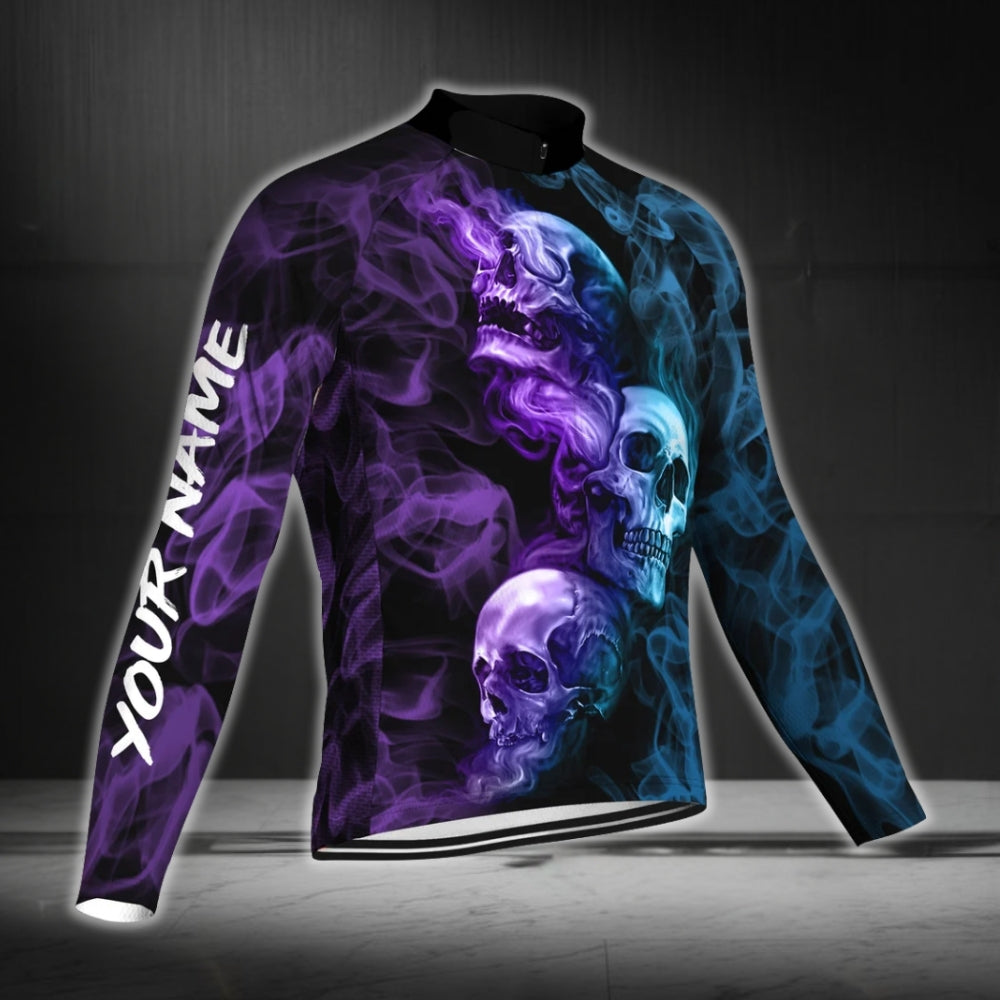 Custom Smoke Skull Cycling Long Sleeve Jersey For Mens, Custom Skull Cycling Jerseys CG0341