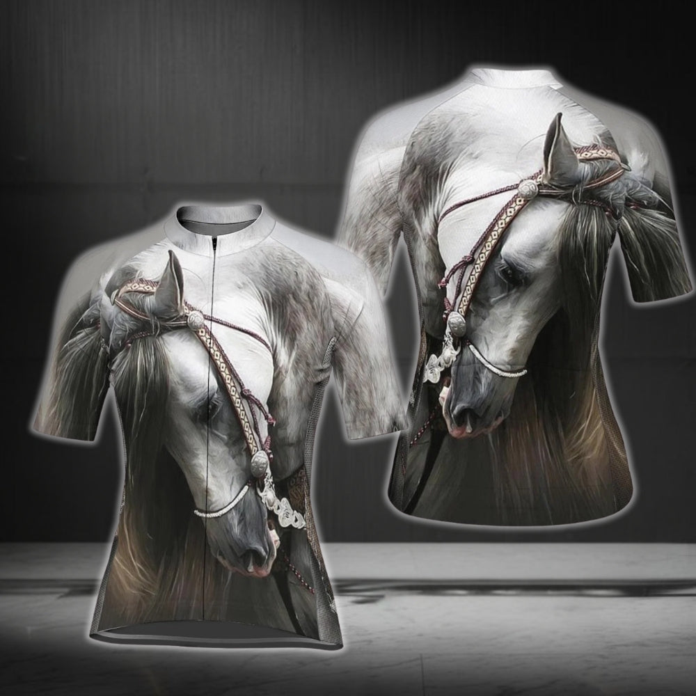 White Horse Short Sleeve Cycling Jersey Women, Horse Lovers Cycling Jerseys For Ladies CG0342