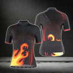 Black And Orange Flame Short Sleeve Cycling Jerseys For Ladies, Women's Flame Cycling Jerseys CG0441