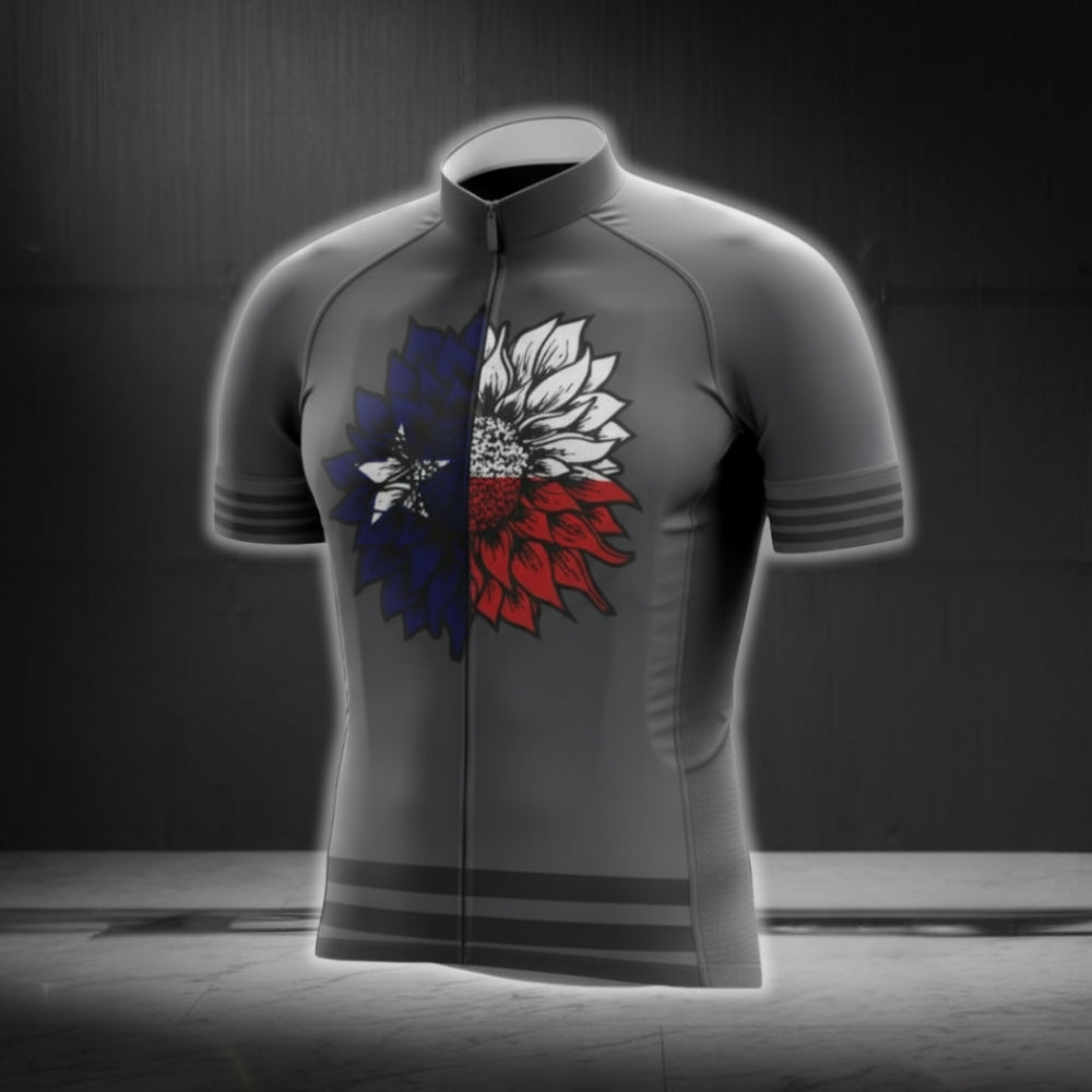 Texas Flag Sunflowers Men's Cycling Short Sleeve Jersey, Texas State Cycling Jerseys CG0564