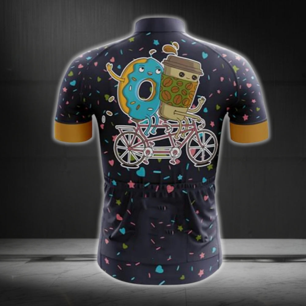 Will Bike For Coffee And Donuts Men's Cycling Short Sleeve Jersey, Coffee And Donuts Cycling Jerseys CG0466