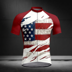 White And Red Grunge USA Flag Cycling Short Sleeve Jersey For Men, Patriotic Cycling Jerseys CZ0149