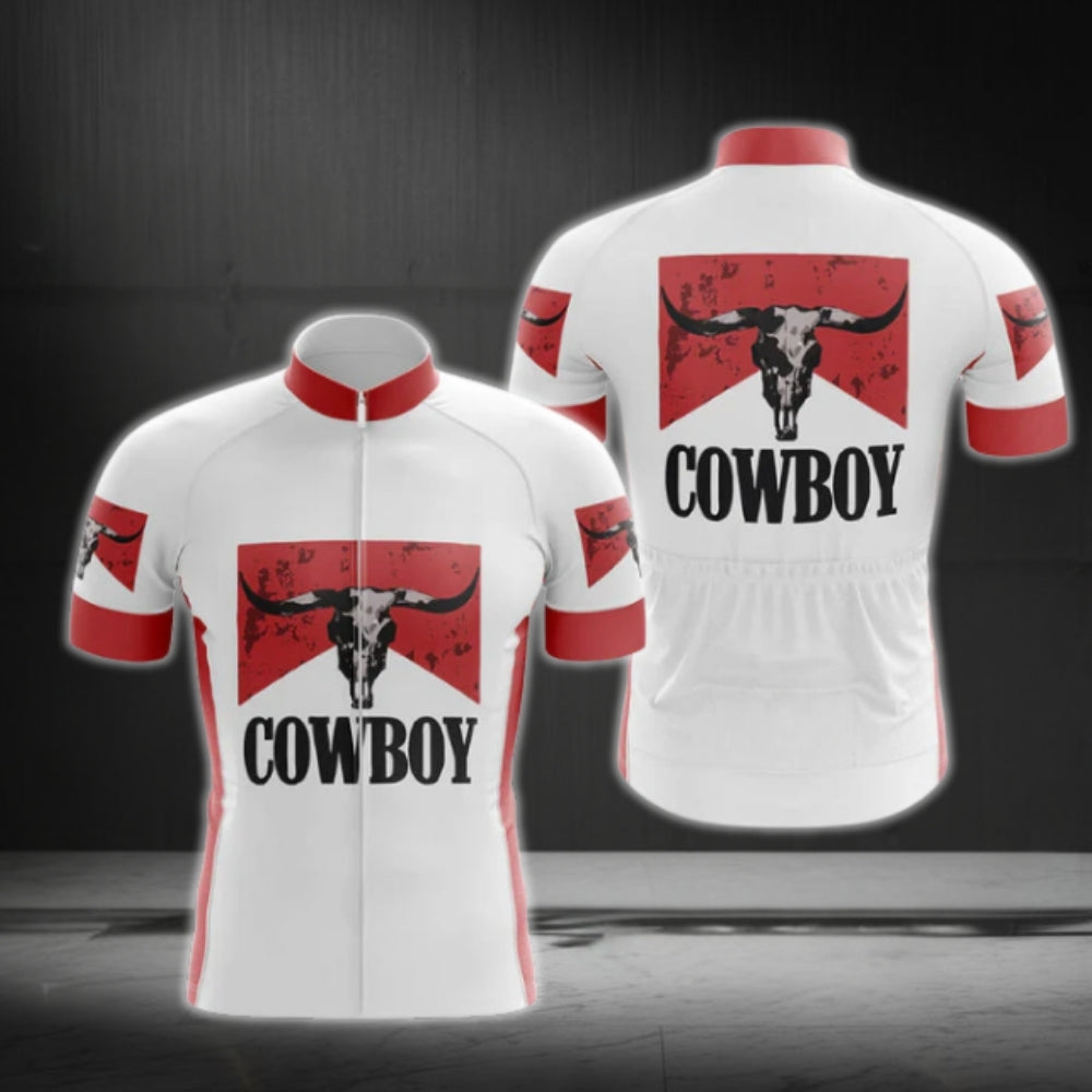 Texas Cowboy White Red Cycling Short Sleeve Men Jersey, Texas Cycling Jerseys CG0565