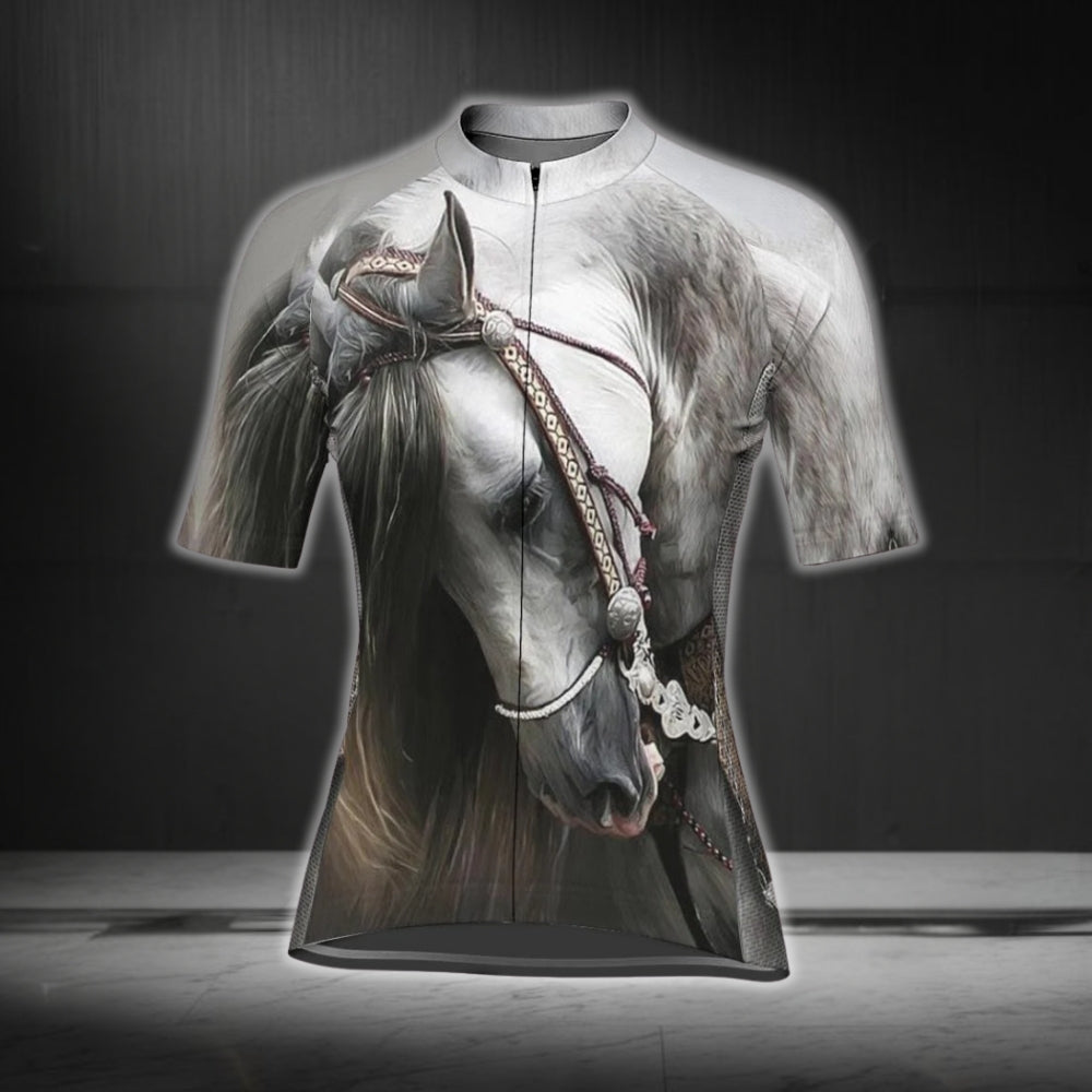White Horse Short Sleeve Cycling Jersey Women, Horse Lovers Cycling Jerseys For Ladies CG0342