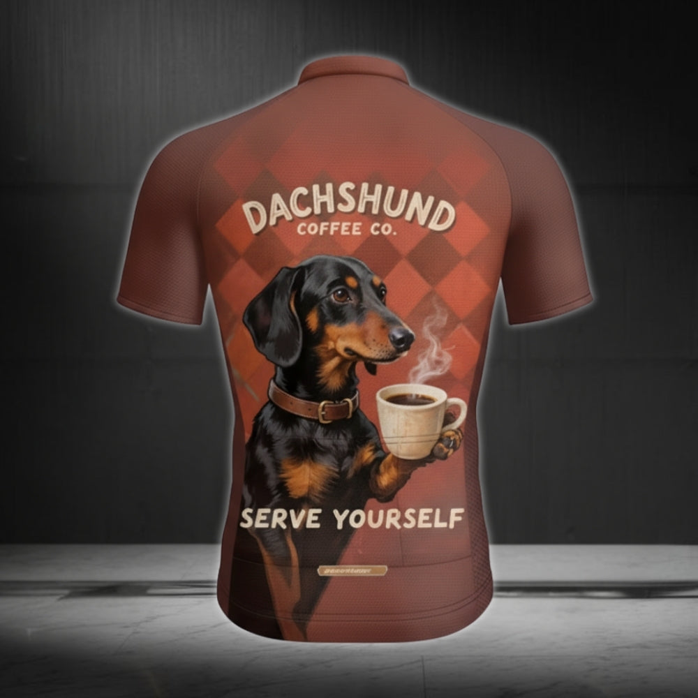 Dachshund Coffee Co Serve Yourself Men's Cycling Short Sleeve Jersey For Men, Funny Dog Cycling Jerseys CE0025