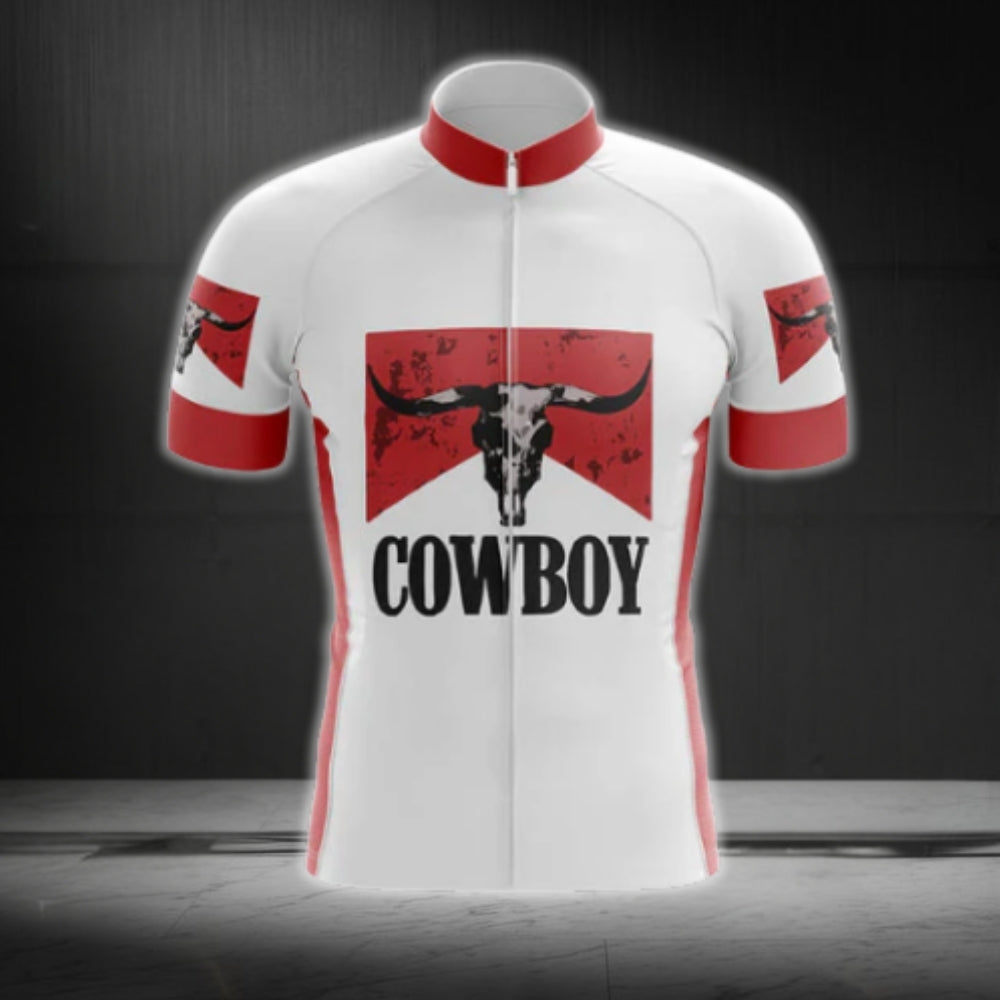 Texas Cowboy White Red Cycling Short Sleeve Men Jersey, Texas Cycling Jerseys CG0565
