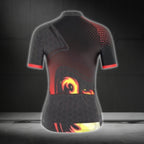 Black And Orange Flame Short Sleeve Cycling Jerseys For Ladies, Women's Flame Cycling Jerseys CG0441