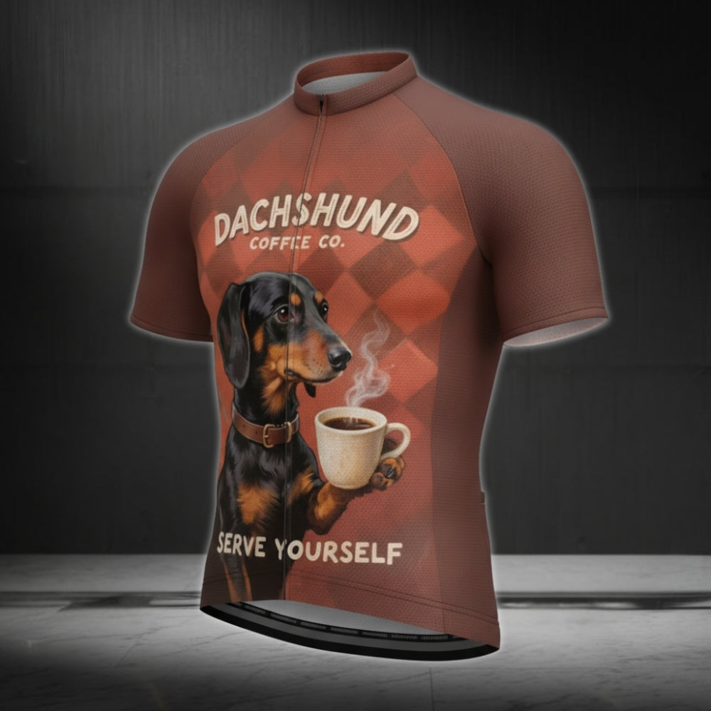 Dachshund Coffee Co Serve Yourself Men's Cycling Short Sleeve Jersey For Men, Funny Dog Cycling Jerseys CE0025