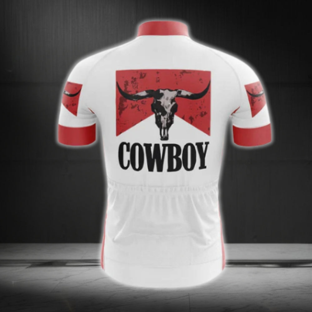 Texas Cowboy White Red Cycling Short Sleeve Men Jersey, Texas Cycling Jerseys CG0565